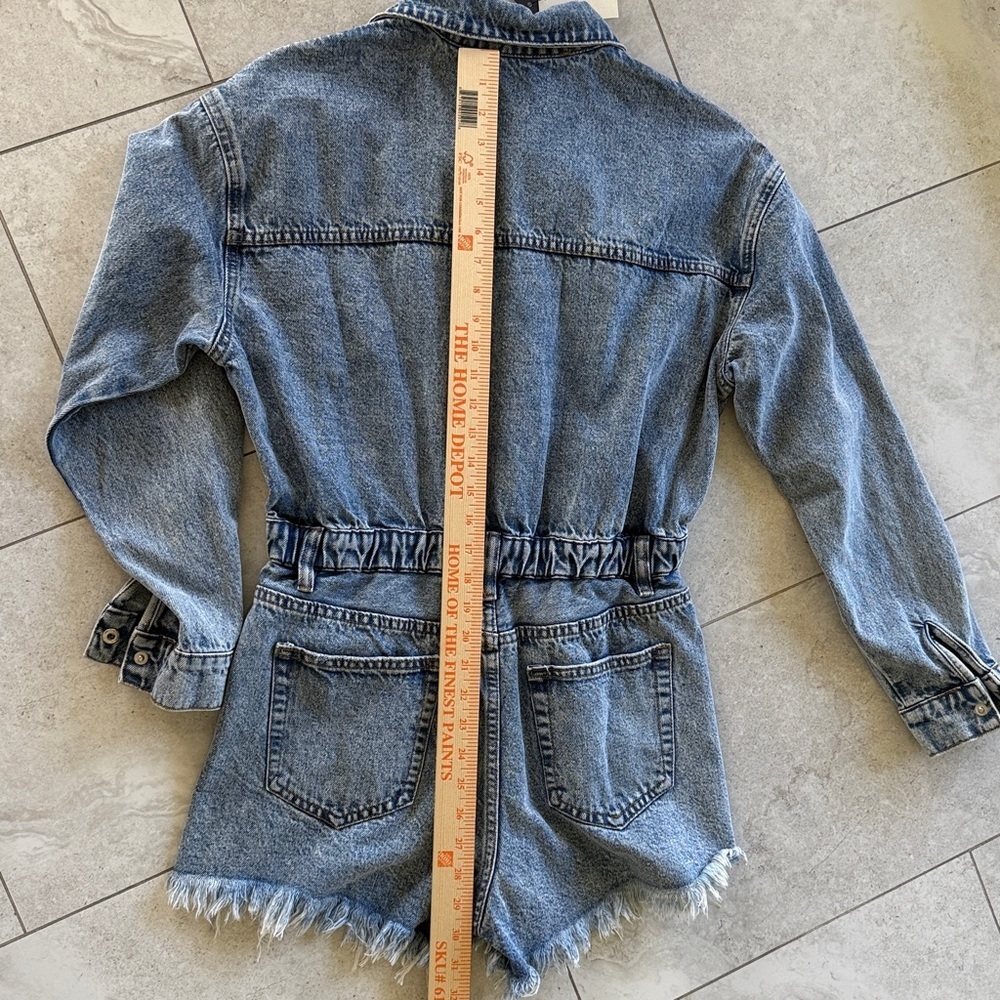 .idem ditto Denim Distressed Women’s Long Sleeve Romper in Vintage Blue Sz M NWT - Picture 11 of 12